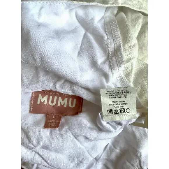 Show Me Your Mumu Fiona Top in White Linen Large Tie Front Puff Sleeve Summer